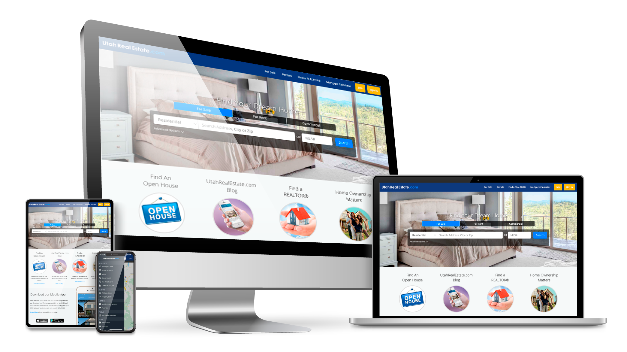 Utahrealestate.com website on computer and phone screens